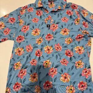 Blue floral "Bad Birdie" Golf Polo - Size Large